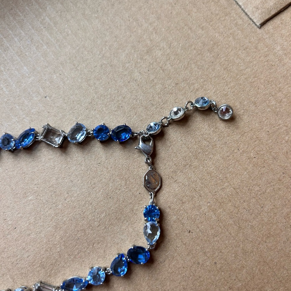 Swarovski Blue and Clear Crystal Tennis Necklace - Picture 3 of 4